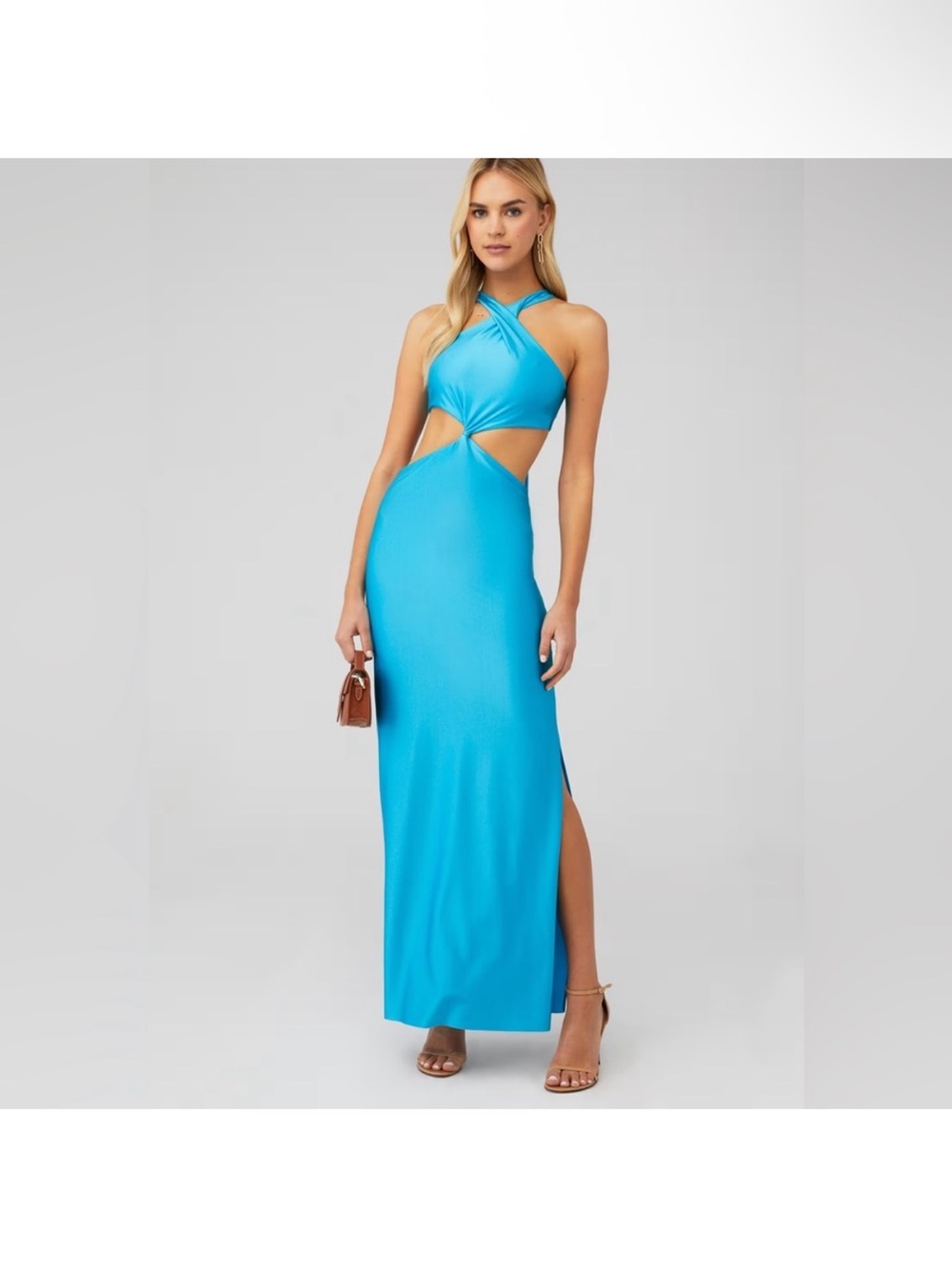 Baobab Collection Turquoise Twist-Halter Cutout Maxi Dress